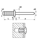 Blindnieten MFX Typ 1601 Flachrundkopf gerillt Alu  / Stahl