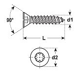 Vis pour panneaux agglomérés tête conique empreint e TX ent. filetées  inox A2